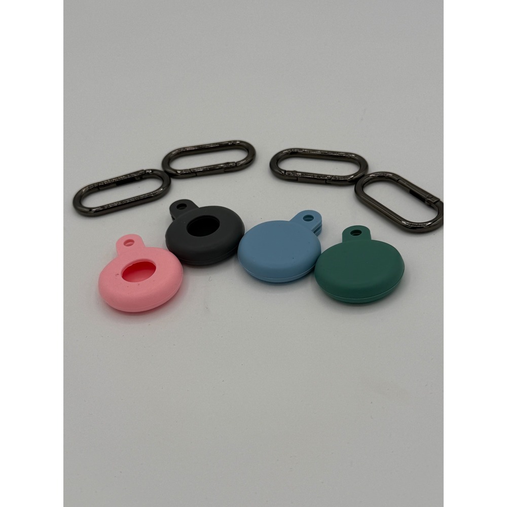 4 Pack Silicone AirTag Holder Case with Carabiner Clips Pink Black Blue Green - Picture 1 of 2